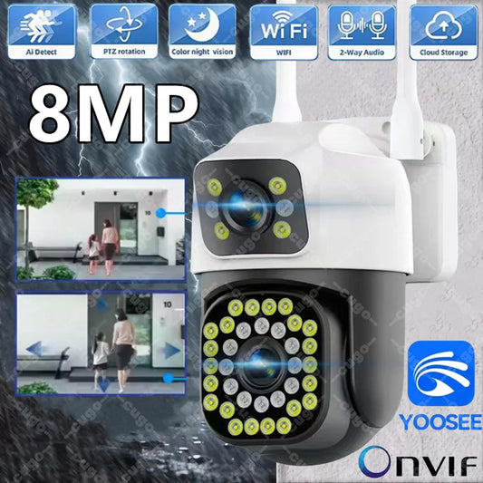 4K 8MP WiFi Surveillance Camera Wifi Outdoor Dual Lens PTZ IP Camera Auto Tracking Audio Video ONVIF Security CCTV Camera YOOSEE TechElect