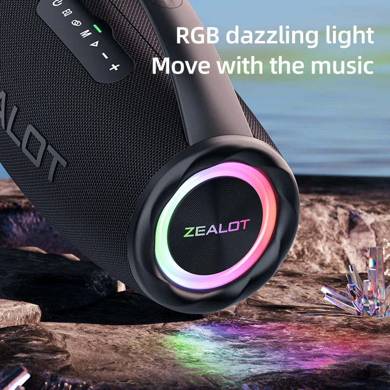 Zealot-S97 80W high power bluetooth speaker portable RGB colorful light waterproof wireless subwoofer 360 stereo surround TWS FM Techelectronicx