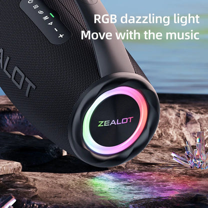 Zealot-S97 80W high power bluetooth speaker portable RGB colorful light waterproof wireless subwoofer 360 stereo surround TWS FM Techelectronicx
