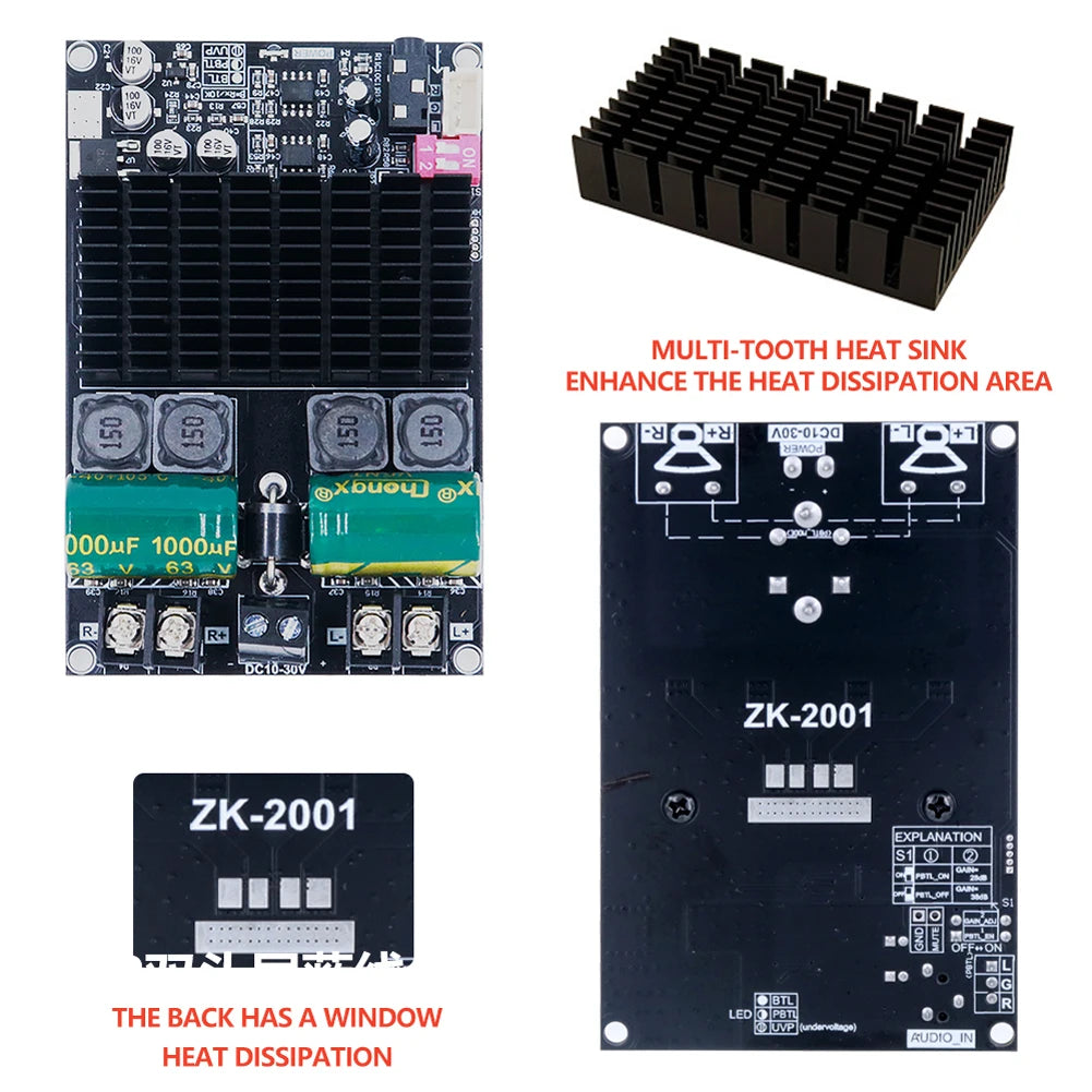ZK-2001 TPA3221 Pure Rear Stage Digital Power Amp Board Stereo Audio Amp DC 10-30V 200W AMP Bridged Mono Subwoofer Speaker Techelectronicx