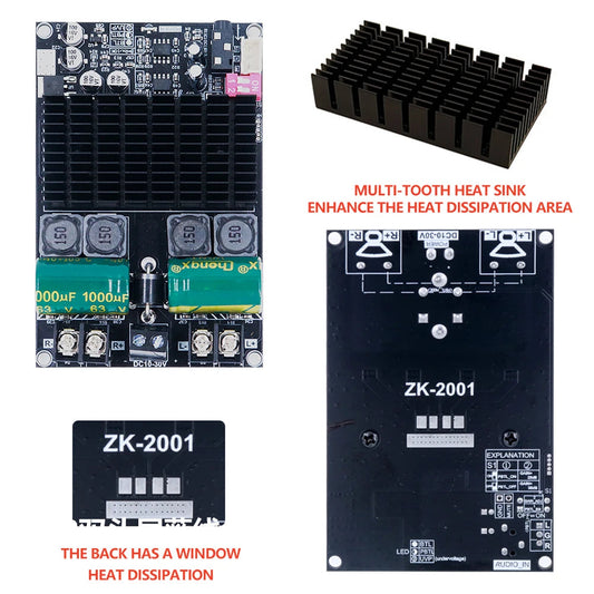 ZK-2001 TPA3221 Pure Rear Stage Digital Power Amp Board Stereo Audio Amp DC 10-30V 200W AMP Bridged Mono Subwoofer Speaker Techelectronicx