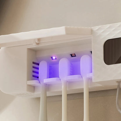 1 smart toothbrush rack wall mounted 3-slot toothbrush intelligent drying rack, toothpaste dispenser, household daily necessitie Techelectronicx