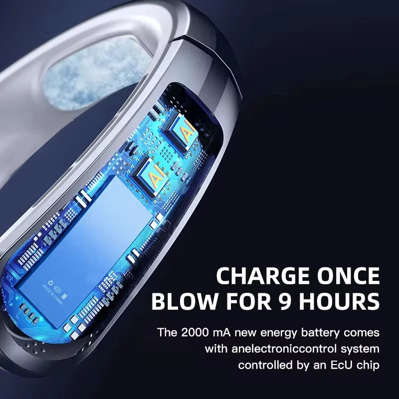 Xiaomi 8000mAh Hanging Neck Fan USB Portable Bladeless Mini Rechargeable Mute LED Digital Display Electric Fans Air Cooler Hot Techelectronicx