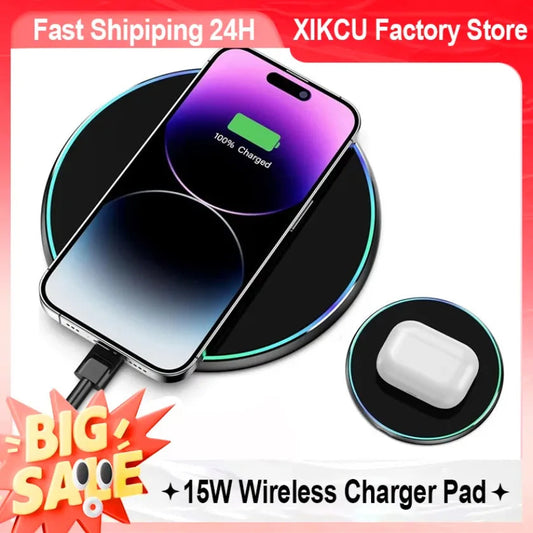 XIKCU New Wireless Charger For iPhone 16 15 14 13 12 Pro Max Induction Fast Charging Pad Dock Station For Samsung S23 S22 Xiaomi TechElect