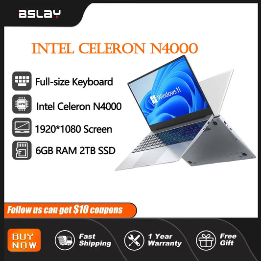 Laptop 15.6 Inch Intel N4000 6G RAM 2TB SSD DDR4 Windows 11 2.6 GHz Fingerprint Unlock HD Camera Portability Gaming Computer Techelectronicx