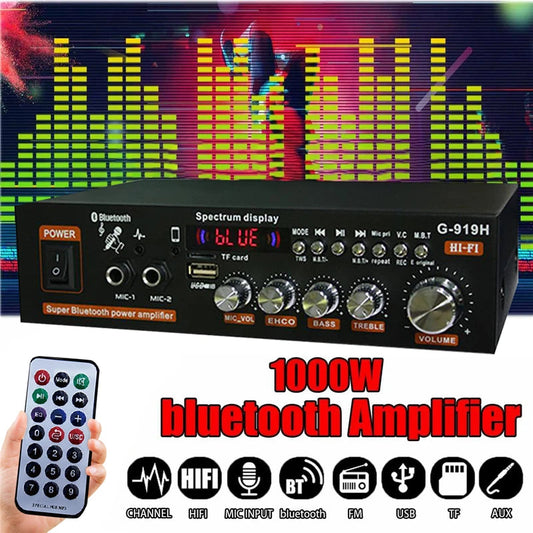 1000W G-919H Home Power Amplifier HIFI Bluetooth 5.0 Audio AMP Audio Amplificador Subwoofer Speakers 220V/110V FM USB Amplifiers Techelectronicx