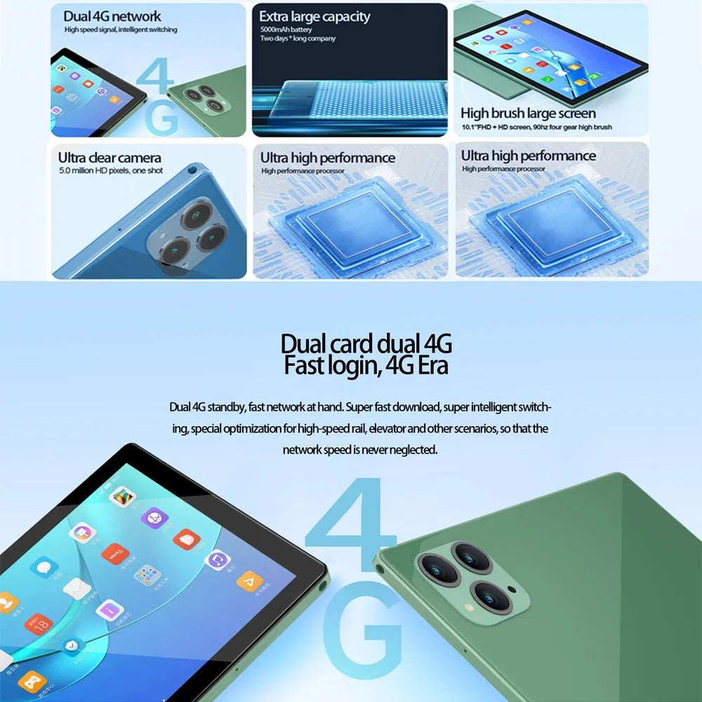 10.1 Inch 5G Android Tablet with 4G LTE Dual SIM Dual Cameras Octa Core 8GB 256GB ROM Wi-Fi Bluetooth - Google Tablet PC Techelectronicx
