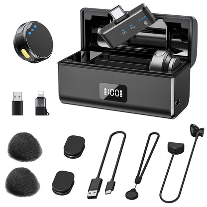 100M Wireless Microphone for Phone Professional Magnetic Lavalier Microphone with Charging Box Noise Reduction for Recording Techtronicx