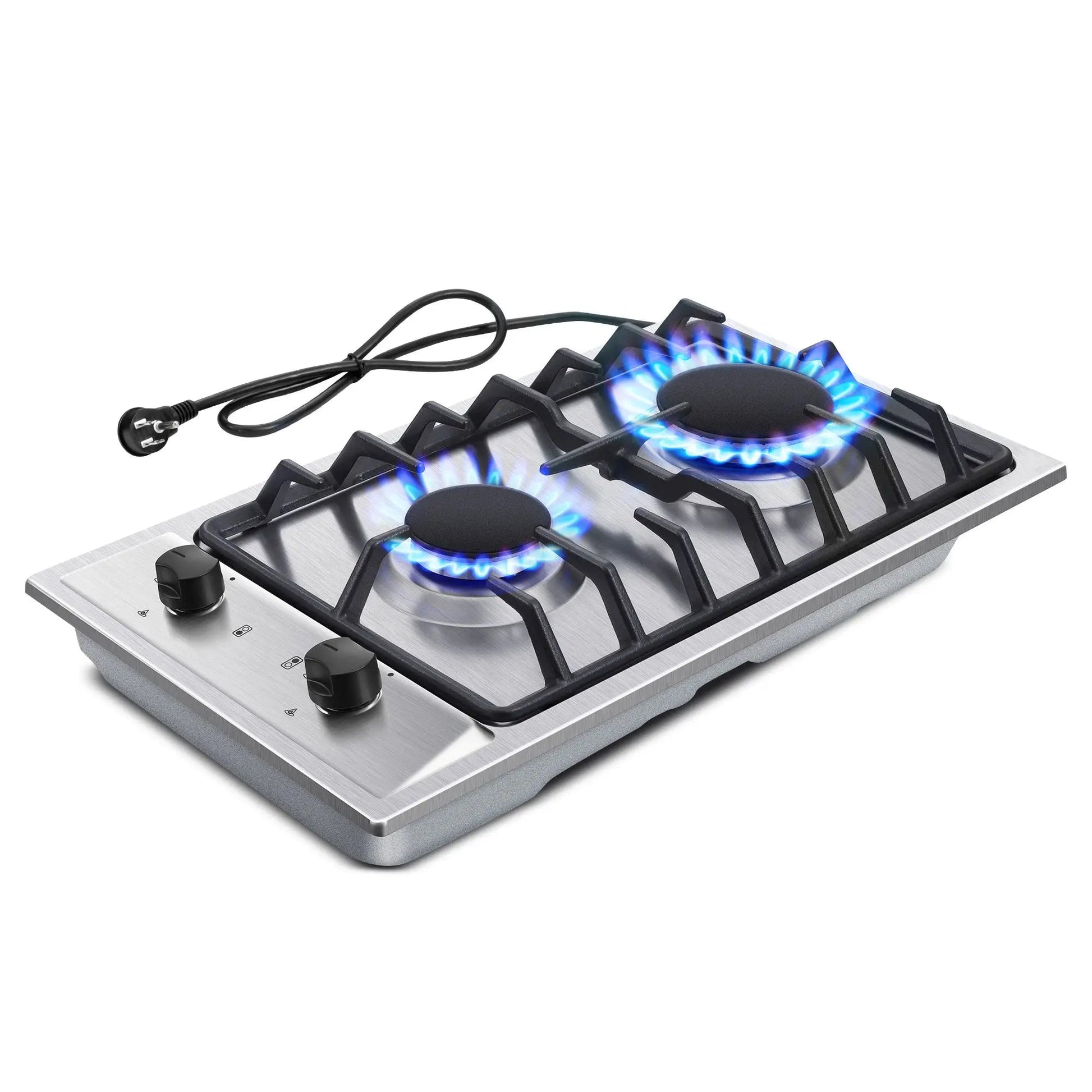 12 Inch 2-Burner Dual Fuel NG/LPG Gas Stove | Built-in for RV, Camping & Kitchen | Thermocouple Protection | Stainless Steel Techelectronicx
