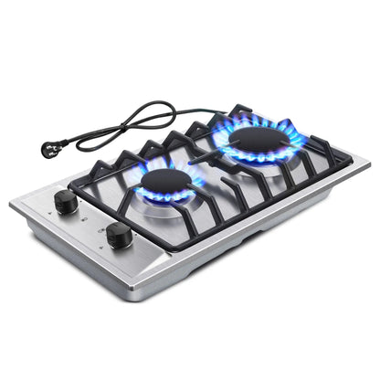 12 Inch 2-Burner Dual Fuel NG/LPG Gas Stove | Built-in for RV, Camping & Kitchen | Thermocouple Protection | Stainless Steel Techelectronicx