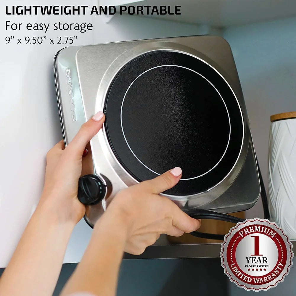 1000W Infrared Electric Hot Plate Countertop Burner Adjustable Temperature Easy Clean Portable Cooktop Home Camping RV Techelectronicx