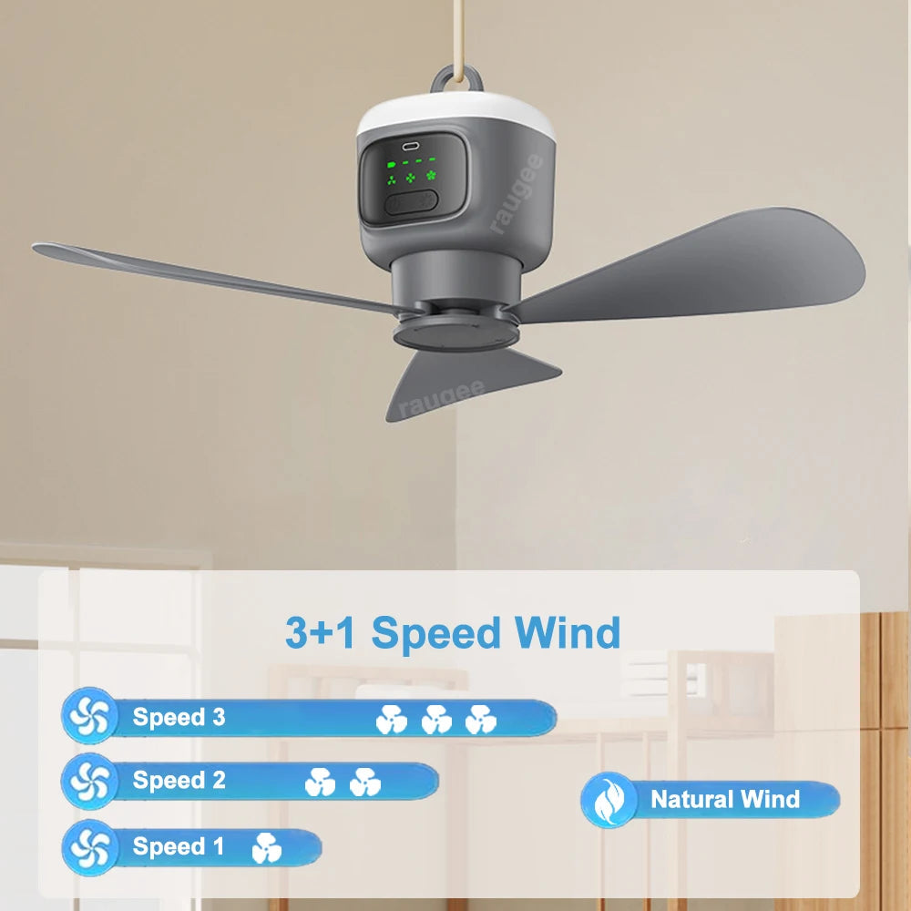 12000mAh Portable Ceiling Fans Outdoor Camping Fan Tent Air Circulator Cooler Rechargeable Electric Fan Remote Control LED Light Techelectronicx