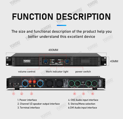 YUHSIU Professional Digital AMP 1U Class D Hifi High Power Amplifier 800W 2Channels For KTV Disco DJ Stage Karaoke Audio Speaker Techelectronicx
