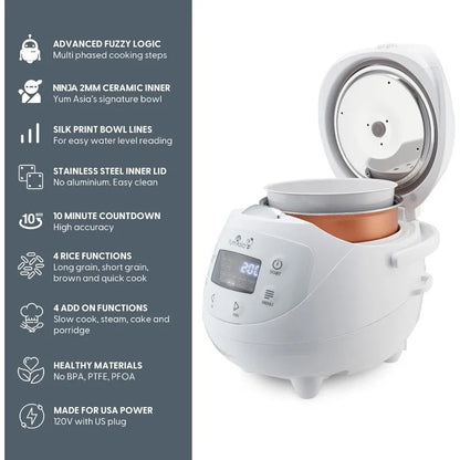 Yum Asia Panda Mini Rice Cooker With Ninja Ceramic Bowl and Advanced Fuzzy Logic (3.5 cup, 0.63 litre) 4 Rice Cooking Functions Techelectronicx