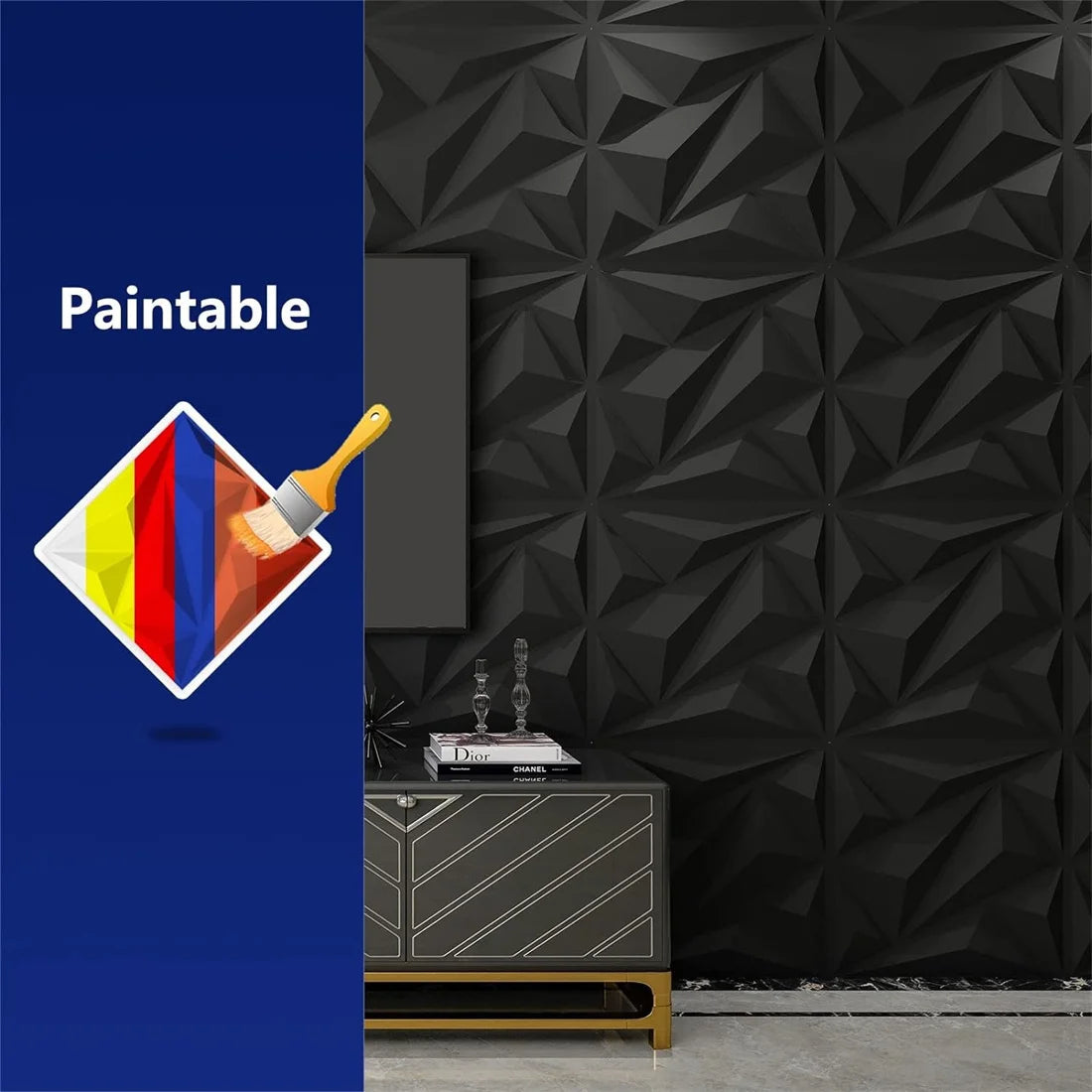 10pcs Diamond Design Decorated 3D Wallpanel, 30cmx30cm Matte White/Black, Diy Home Decoration Wallboard Techelectronicx