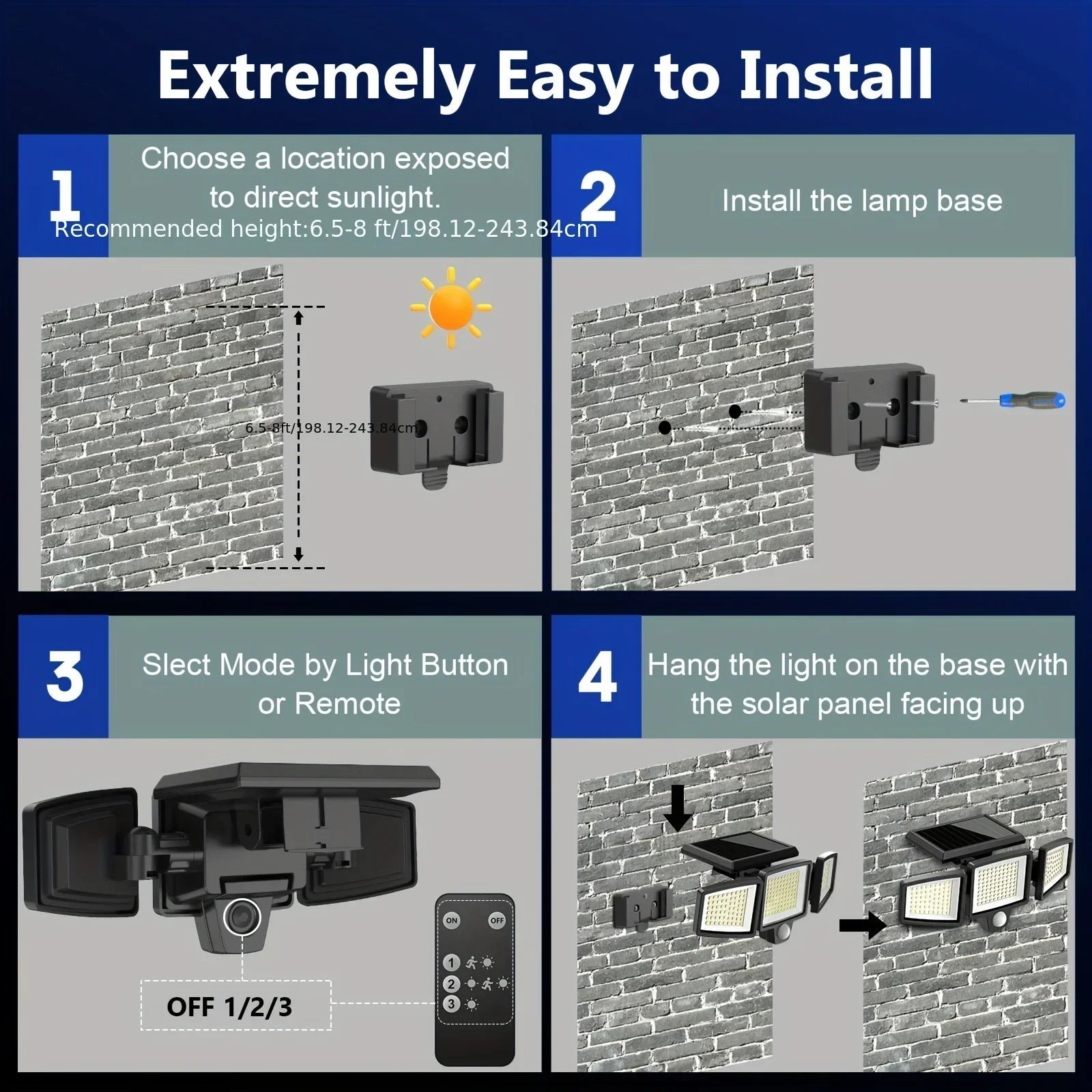 (5/4/3/2/1PCS)IP65Waterproof 3Heads Solar Outdoor Light, 210LED 2500LM Motion Sensor Security Light with Wireless Remote Control Techelectronicx