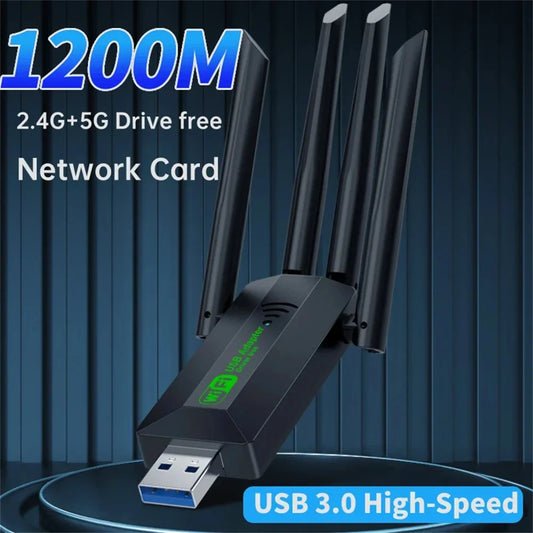 1200Mbps WiFi USB Adapter Dual Band 2.4G 5Ghz Wi-Fi Dongle With 4 Antenna USB3.0 High-Speed Wireless Card Receiver For PC Laptop TechElect