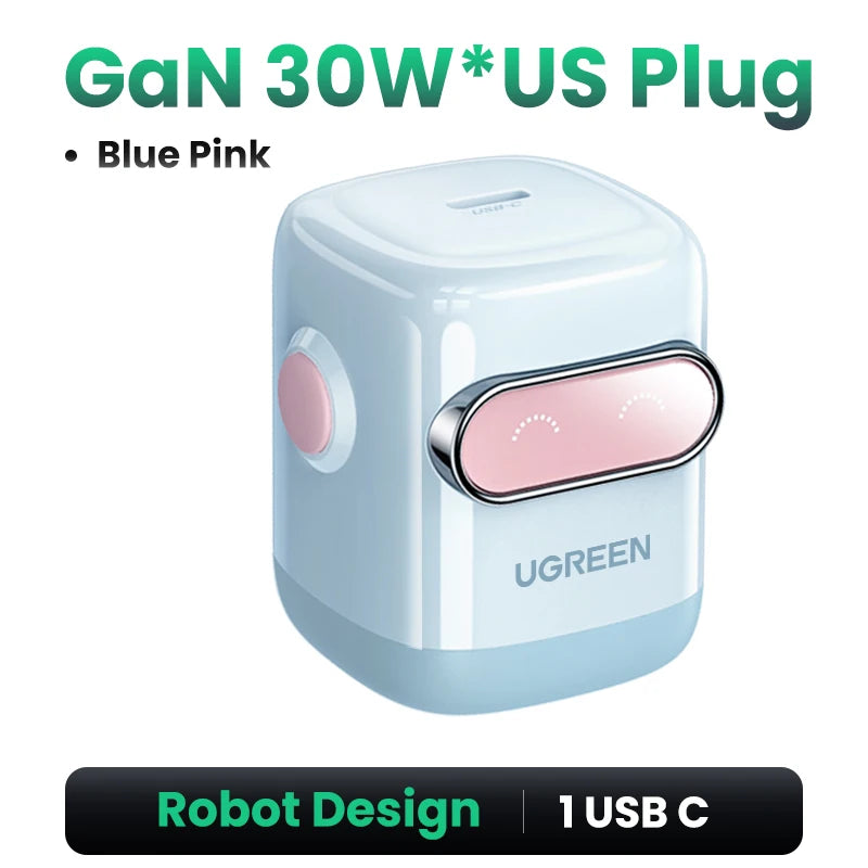【US Plug】UGREEN 65W 30W GaN Charger Robot Design QC4.0 3.0 PPS for iPhone 16 15 14 Pro Macbook Laptops Tablet PD3.0 Fast Charger Techelectronicx