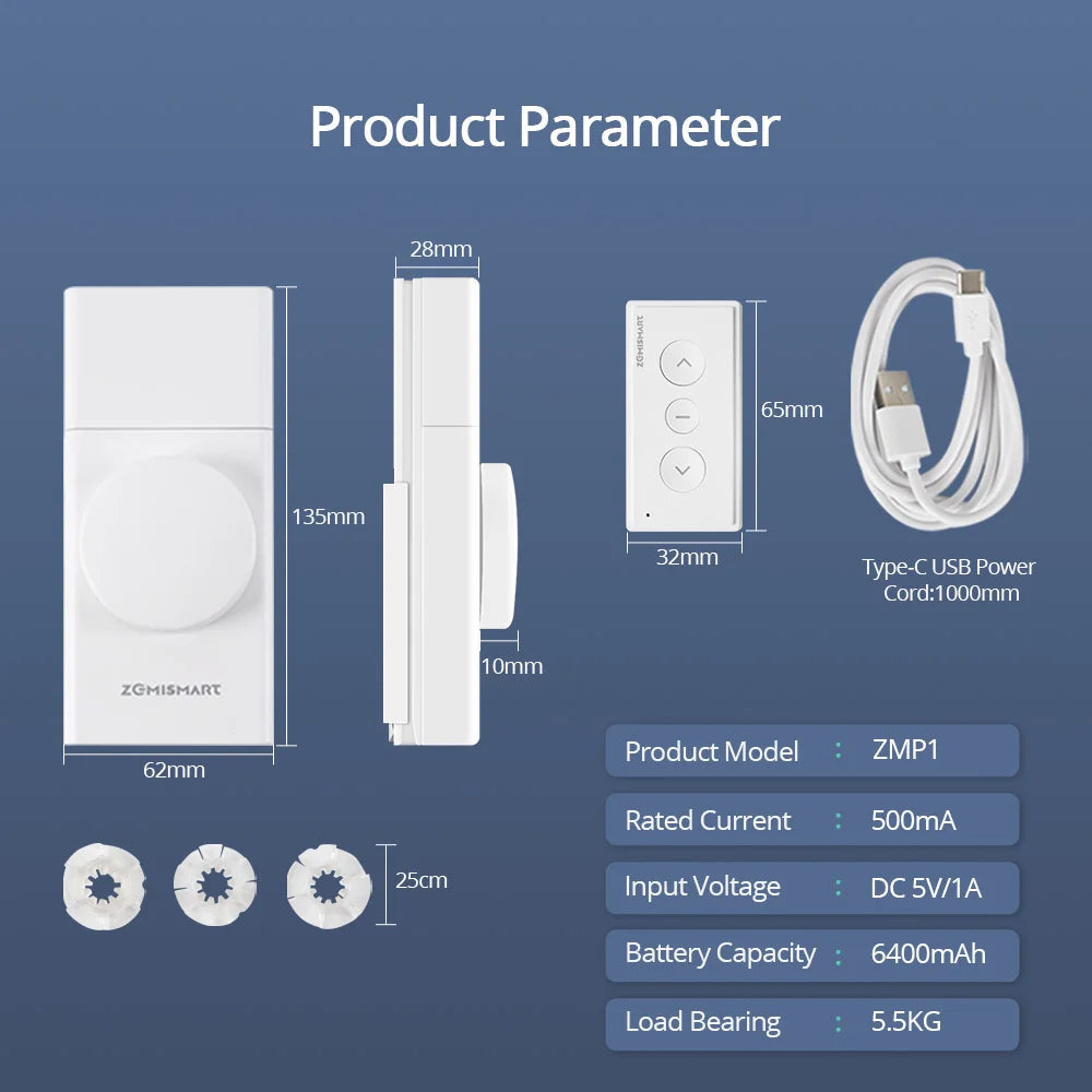 Zemismart Smart Zigbee Roller Shade Driver Work with Tuya App Rechargeable Curtain Motor Alexa Google Home Voice Control TechElect