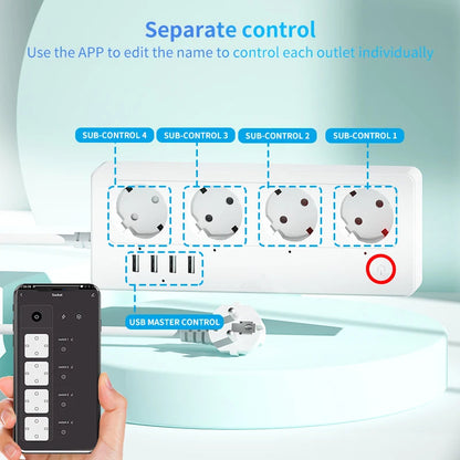 10A/16A Power Strip Tuya Smart Plug Power Strip Extension Cord Smart Home EU Socket Work with Alexa Techelectronicx