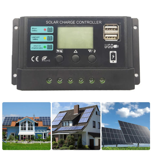 10A/20A/30A Intelligent Regulator Dual USB Port 12V 24V Solar Charge Regulator PWM Adjustable for Lithium Iron Phosphate Battery TechElect