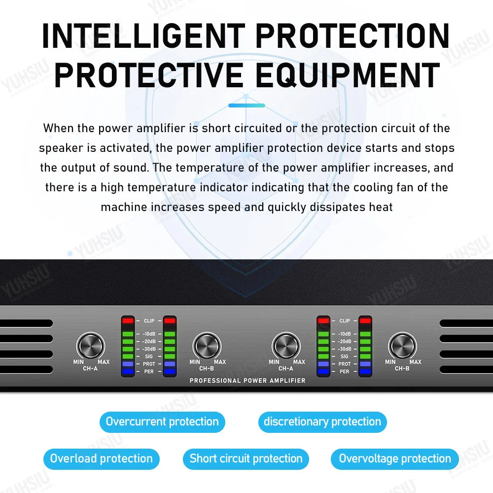 YUHSIU Professional AMP Digital 1U Class D Hifi High Power Amplifier 800W 2/4 Channels For KTV Disco Stage Karaoke Audio Speaker Techelectronicx