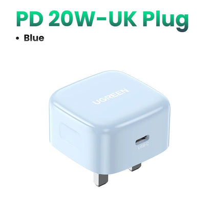 【UK Plug】UGREEN Quick Charge 4.0 3.0 QC PD Charger 20W USB Type C Fast Charger for iPhone 15 14 13 Pro Xiaomi Phone PD Charger Techelectronicx