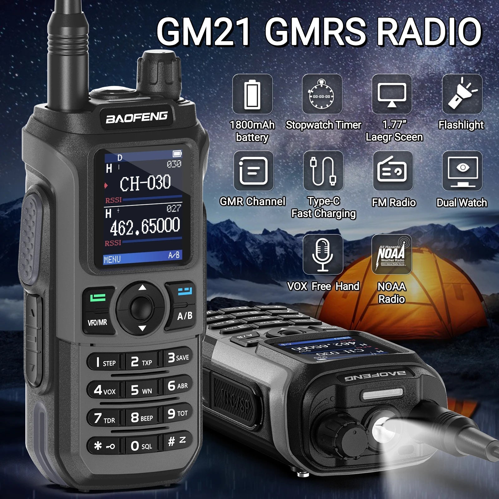 1/2PCS BAOFENG GM-21 PRO Walkie Talkie Wireless Copy Frequency Type-C NOAA Up UV-21 PRO V2 Ham Radio Two Way Radio For Hunting Techelectronicx