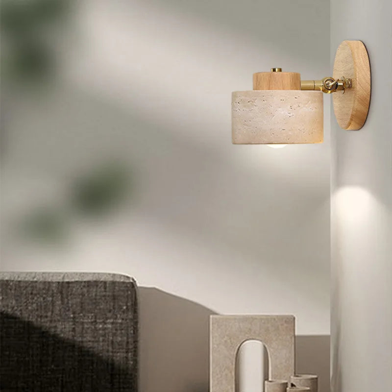 Yellow cave stone Japanese-style wabi-sabi bedroom bedside wall lamp, retro homestay study, rotatable wall lamp with switch for TechElect