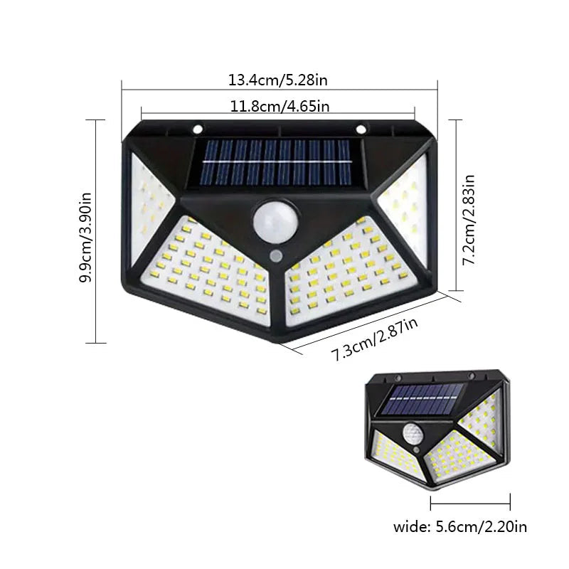 100 LED Wall Lights Outdoor Solar Lamp PIR Motion Sensor Solar Powered Sunlight Street Light for Garden Decoration TechElect