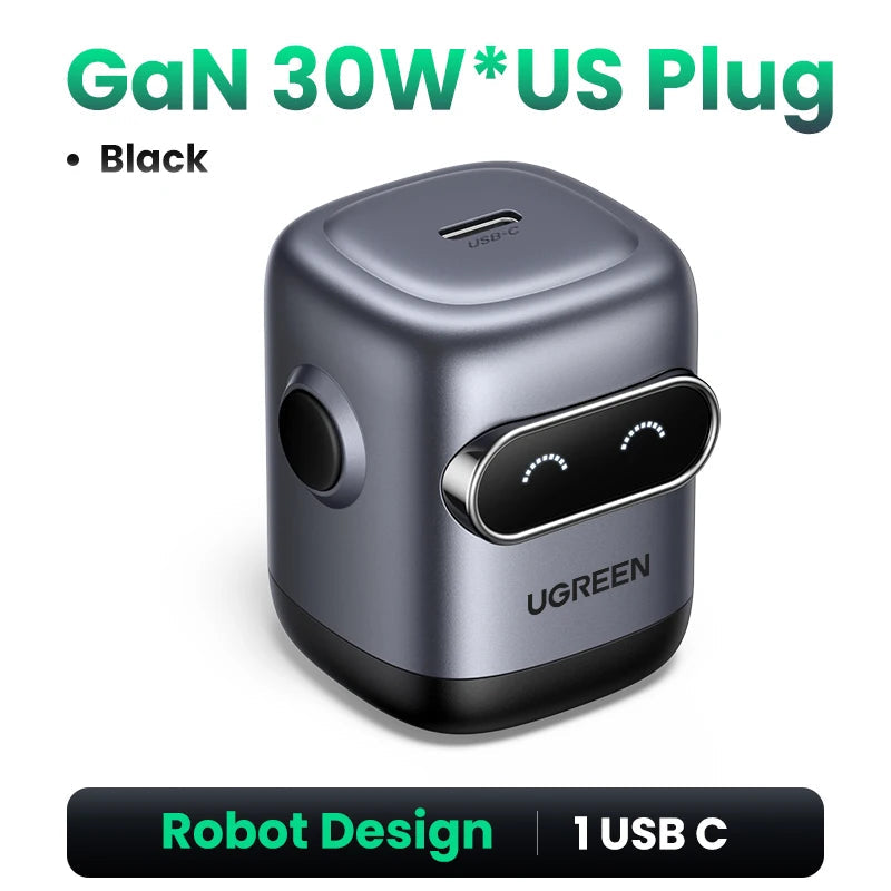 【US Plug】UGREEN 65W 30W GaN Charger Robot Design QC4.0 3.0 PPS for iPhone 16 15 14 Pro Macbook Laptops Tablet PD3.0 Fast Charger Techelectronicx