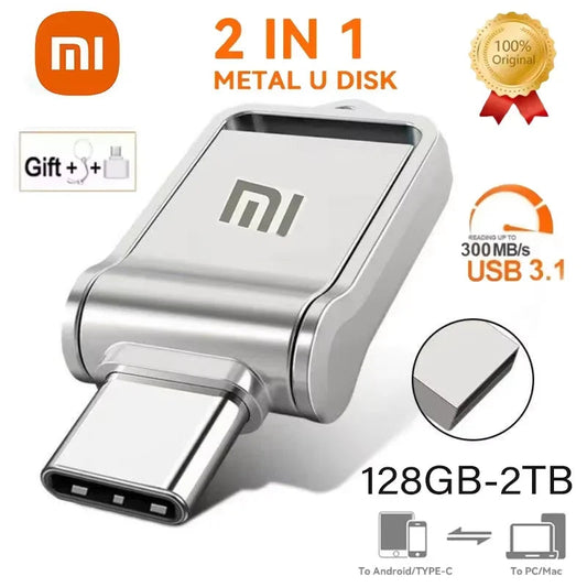 Xiaomi USB 3.2 2TB Flash Drive High Speed Type-C Interface Dual-Use Flash Memory 512GB 1TB Stick For Phone Windows 11 Computer Techelectronicx