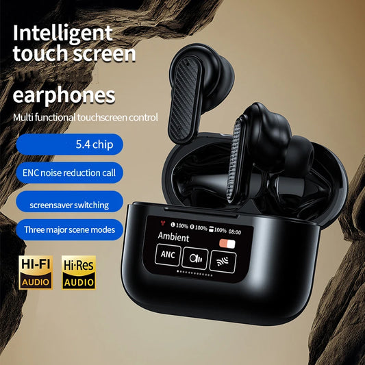 Wireless Headphone Earphones LED Touch Screen Visible Active Noise Cancellation music Headset Sport Earbuds With Microphone - TechElect
