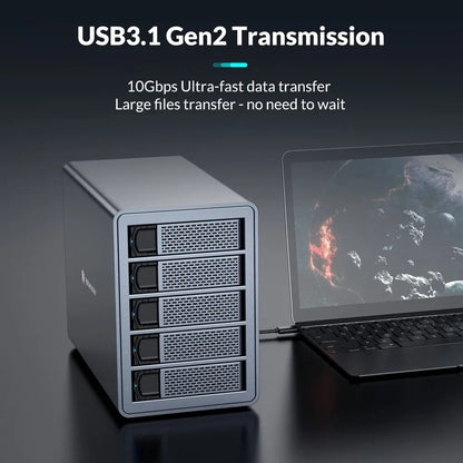 [FS5C3] Yottamaster 10Gbps 5-slot USB C HDD Enclosure Daisy-chained Type C External HDD Enclosure Support 2.5"/3.5" SATA HDD SSD TechElect
