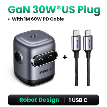 【US Plug】UGREEN 65W 30W GaN Charger Robot Design PD3.0 QC4.0 3.0 PPS Fast Charger for iPhone 16 15 14 Pro Macbook Laptops Tablet Techelectronicx