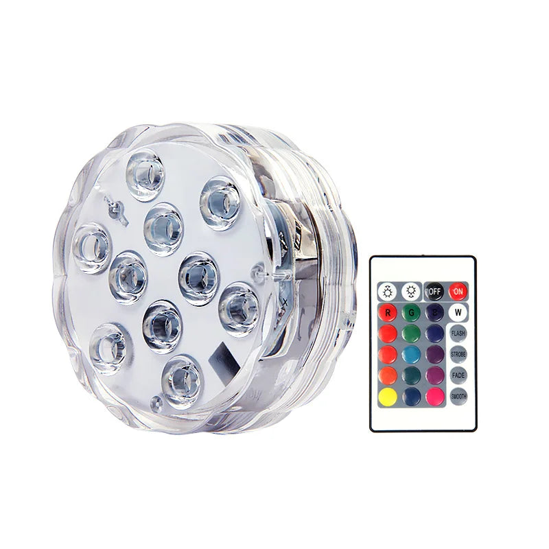 10leds RGB Led Submersible Light Underwater Night Lamp Battery Operated Garden Swimming Pool Light for Wedding Party Vase Bowl Techelectronicx