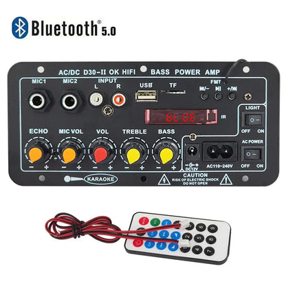 110V 220V 12V Digital Bluetooth Amplifier Board Subwoofer Dual Microphone Karaoke Amp Speaker Home Theater DIY 30W Techelectronicx