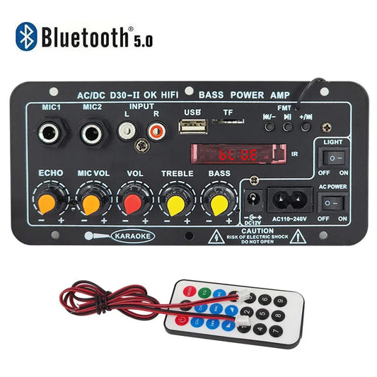 110V 220V 12V Digital Bluetooth Amplifier Board Subwoofer Dual Microphone Karaoke Amp Speaker Home Theater DIY 30W Techelectronicx