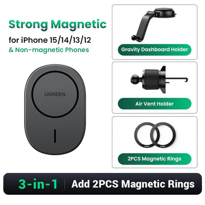 【Ship from Saudi Arabia】UGREEN Magnetic Car Phone Holder Stand 7.5W Wireless Charger For iPhone 16 15 14 13 12 Pro Max Charging - TechElect