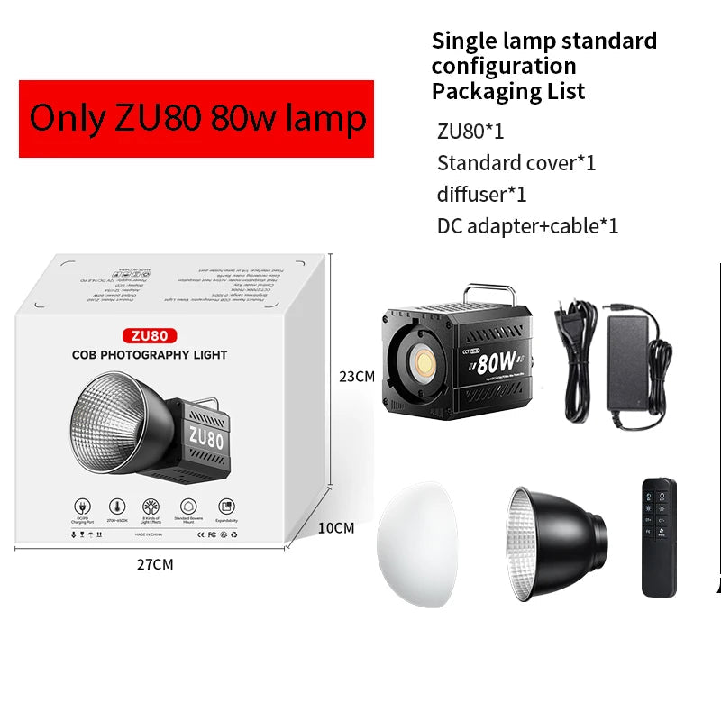 ZU80/ZU60 Photo Studio Light COB Bi-Color 2500-8500K CRI≥95 TLCI≥97 With Diffuser LED Video Lights Fill Lighting Techelectronicx