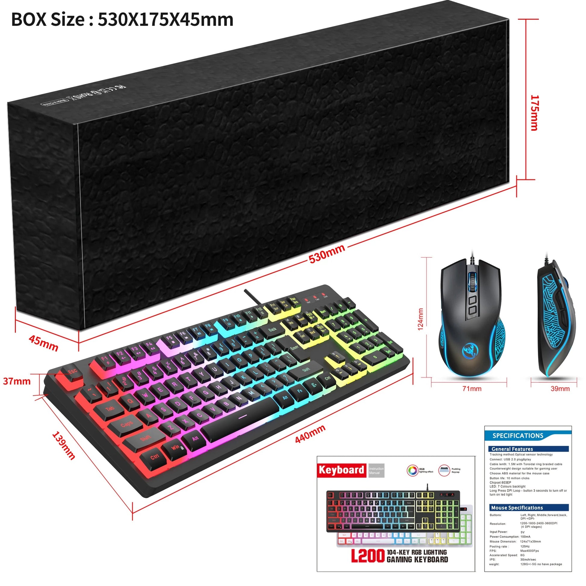 104 Keys RGB Backlit Game Keyboard Mouse Combos RGB Pudding Keyboard Cool Glowing Gaming Mouse for Home Office Gamer Techelectronicx