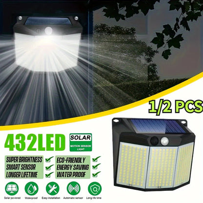 1/2PCS Solar Street Light 432 LED Reflector 3 Lighting Modes Waterproof Solar Powered Motion Sensor Wall Lamp for Garden Patio Techelectronicx