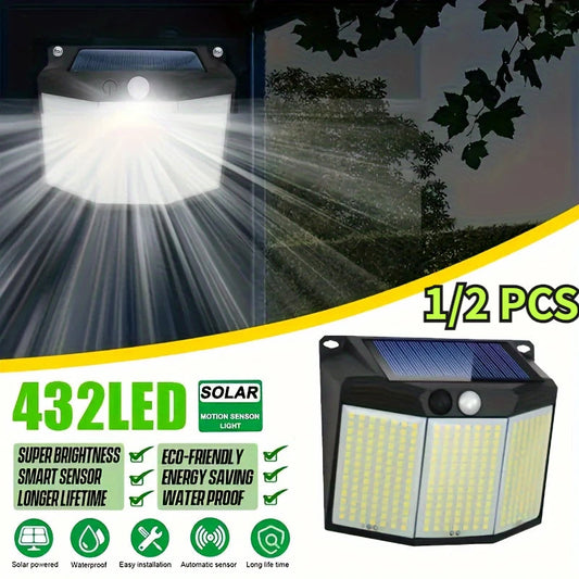 1/2PCS Solar Street Light 432 LED Reflector 3 Lighting Modes Waterproof Solar Powered Motion Sensor Wall Lamp for Garden Patio Techelectronicx