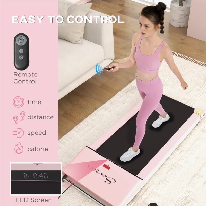 US Stock Under Desk Treadmill, Portable Walking Pad With Foldable Wheels, Remote Control, LED Display, Pink TechElect