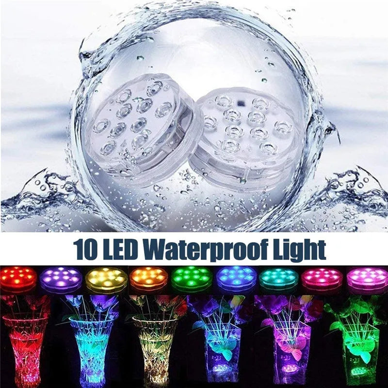 10leds RGB Led Submersible Light Underwater Night Lamp Battery Operated Garden Swimming Pool Light for Wedding Party Vase Bowl Techelectronicx