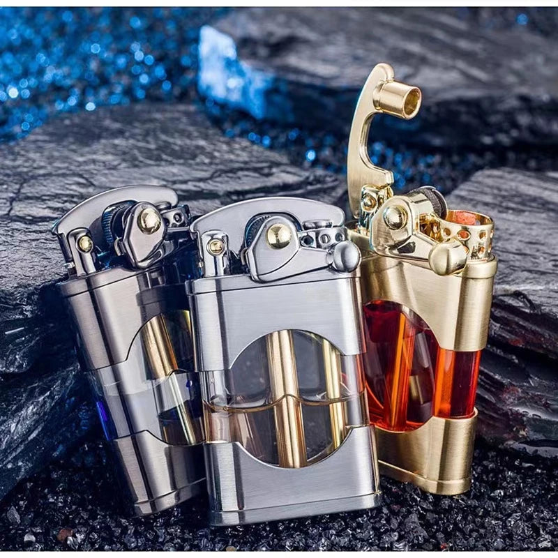 ZORRO Creative Rocker Kerosene Lighter Metal Visible Transparent Oil Bin Old Style Grinding Wheel Smoking Accessories Gadgets Techelectronicx