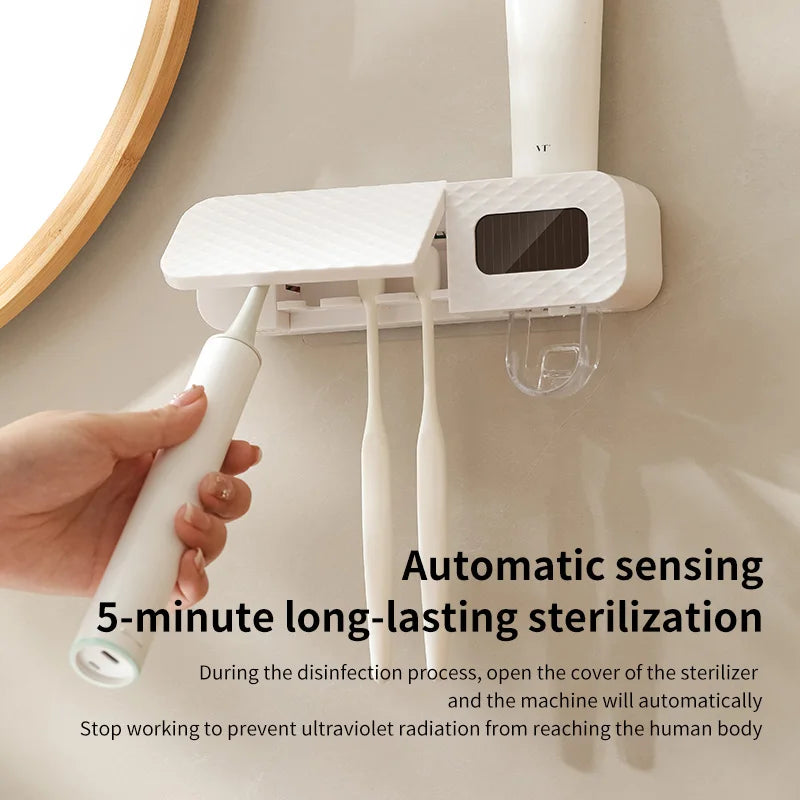 1 smart toothbrush rack wall mounted 3-slot toothbrush intelligent drying rack, toothpaste dispenser, household daily necessitie Techelectronicx