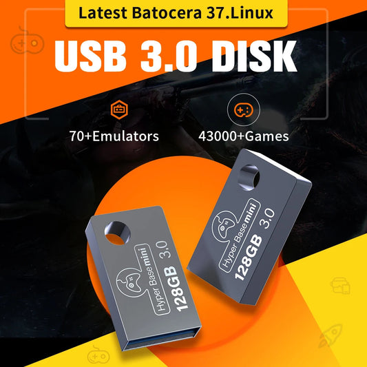 128GB Portable USB 3.0 Disk Latest Batocera 37.Linux System Game Player with 43000+ Games 70+Emulators for PS3/PS2/XBOX/Wii/MAME Techelectronicx