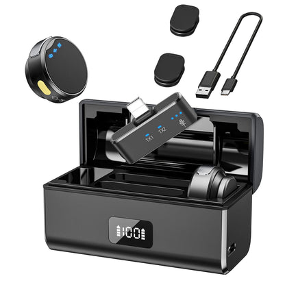 100M Wireless Microphone for Phone Professional Magnetic Lavalier Microphone with Charging Box Noise Reduction for Recording Techtronicx
