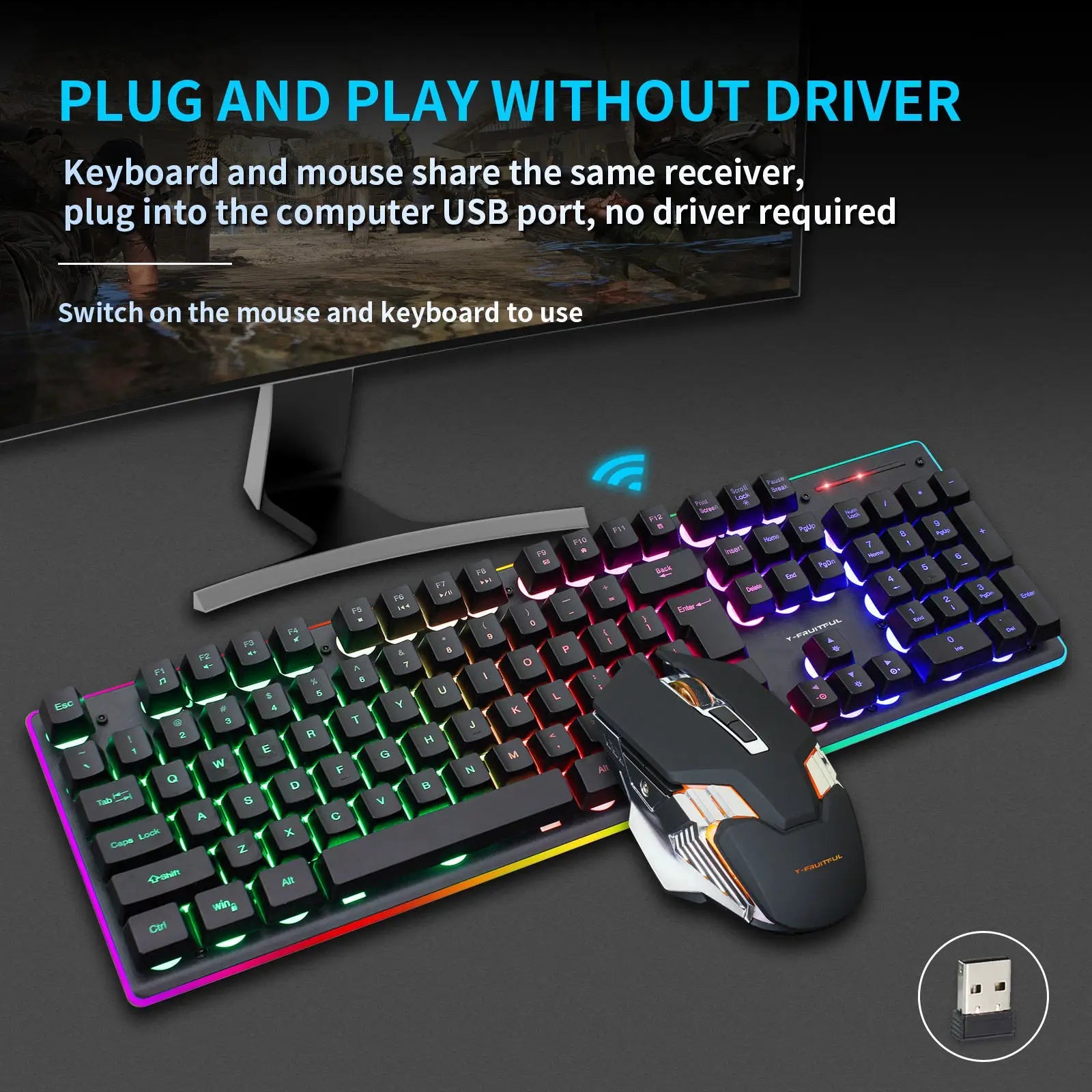 104 Keys RGB Computer Wireless USB Rechargeable Gaming Mechanical Keyboard And Mouse Combos Techelectronicx